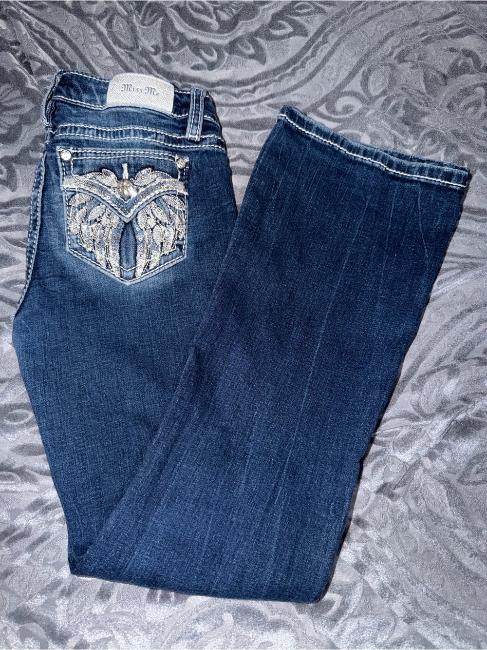 Miss Me Dark Blue Bootcut Jeans with Embellished Pockets